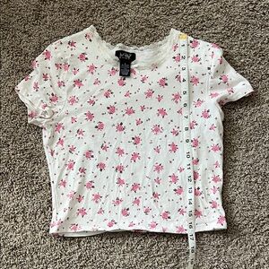 Y2K Pink Floral Lace-Trim White Crop Top